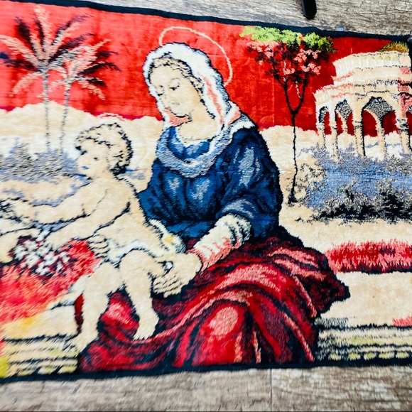 Vintage Mary baby Jesus velour large pillow tapestry fabric panel craft god - Picture 4 of 16